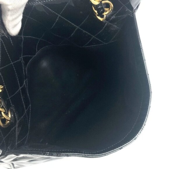 CHANEL Quilted Double Chain Bag Shoulder Bag enamel Black/Gold - Picture 14 of 15